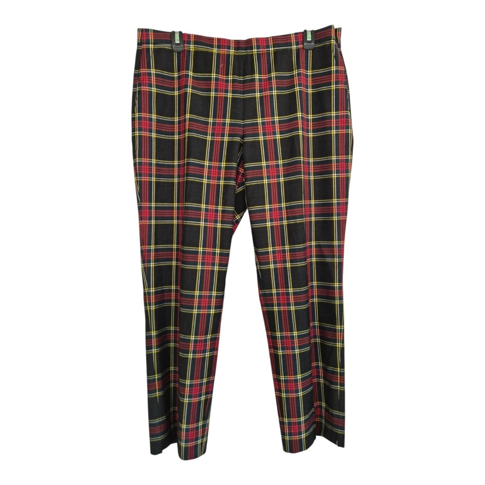 J.Crew Womens Tartan Plaid Ankle Pants Black Red Green Yellow Size 12 NEW